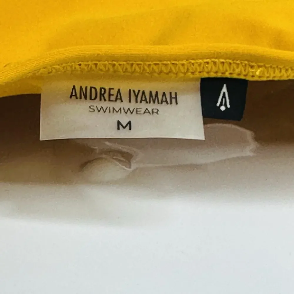 Andrea Iyamah Nayo One Piece Swimsuit yellow Halter Cut Out Spring Break Medium
